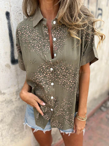 Damen Kurzärmlige Bluse mit floralem Allover-Print und Knopfleiste WW
