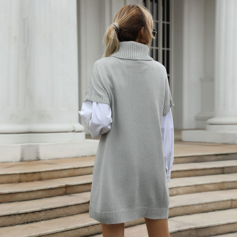 Damen Strickkleid mit hohem Kragen und modernen Schnittdetails WW