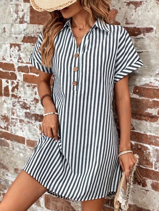Damen lässiges Hemdkleid mit Streifenmuster WW