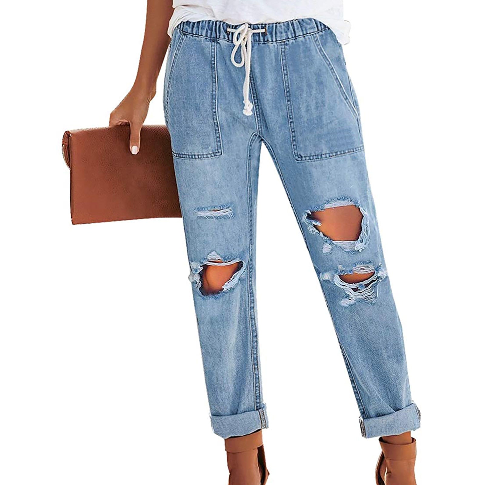 Damen Relaxed Fit Jeans mit modernen Rissen WW