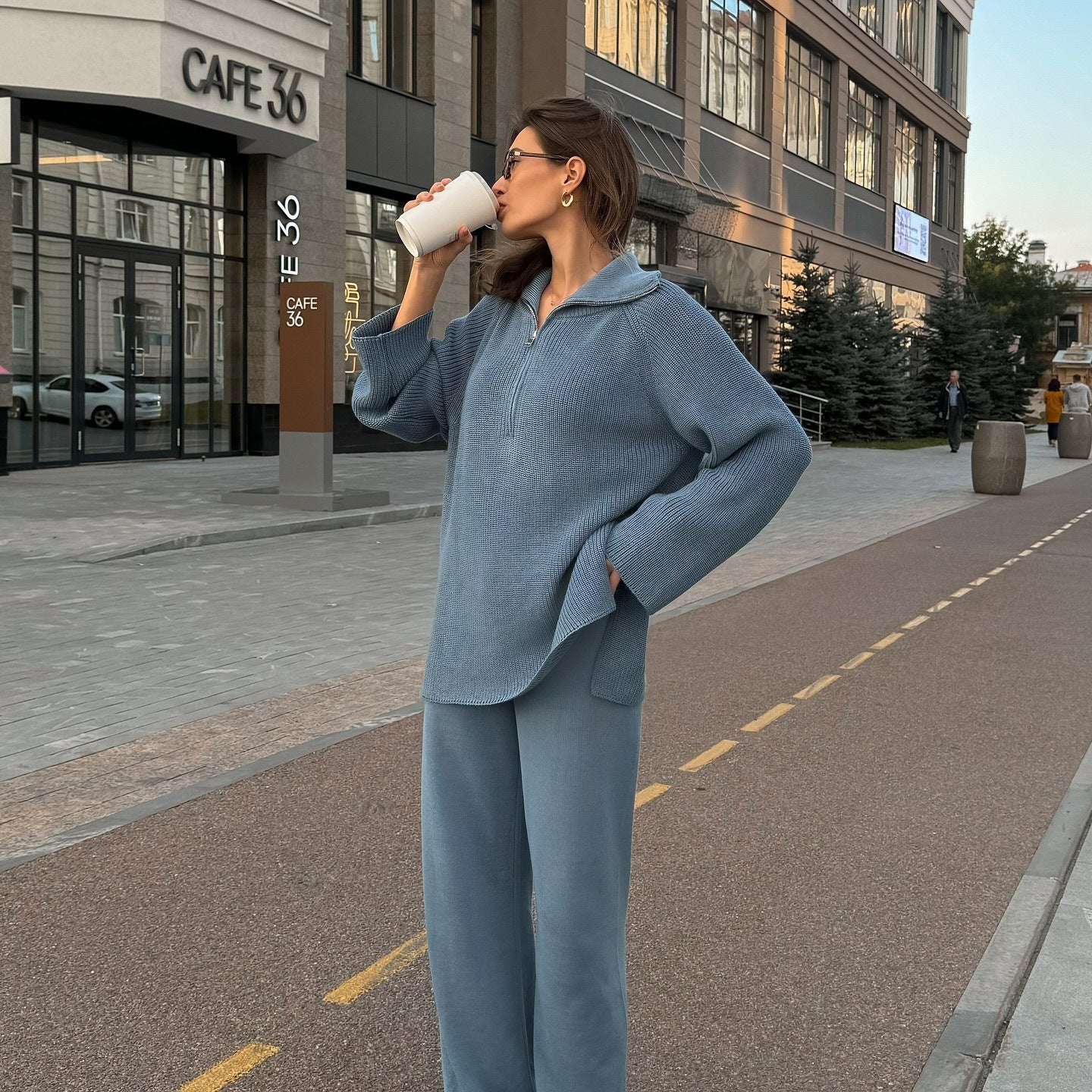 Damen lässiger Pullover mit halbem Reißverschluss und weitem Schnitt WW