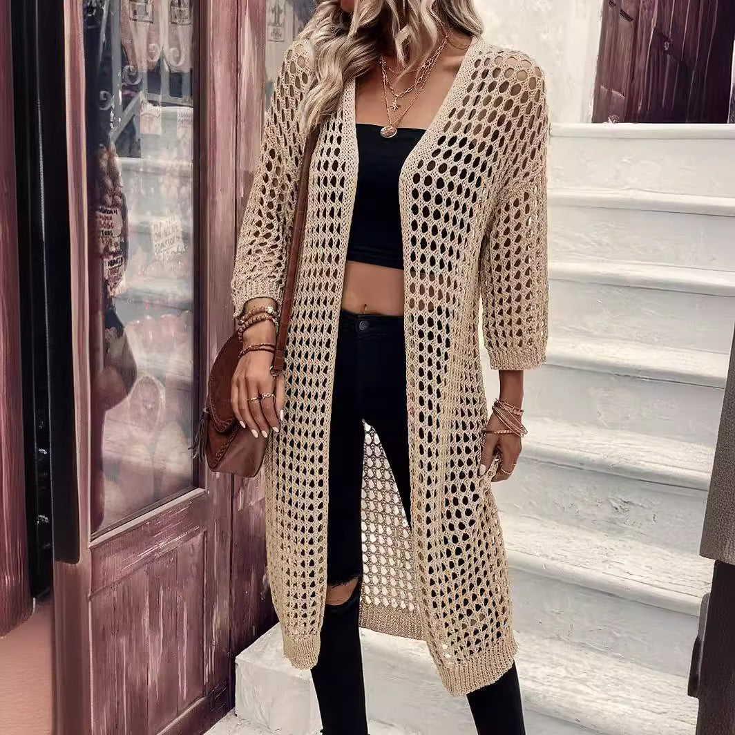 Damen luftige Häkeljacke im Boho-Stil mit weitem Schnitt WW