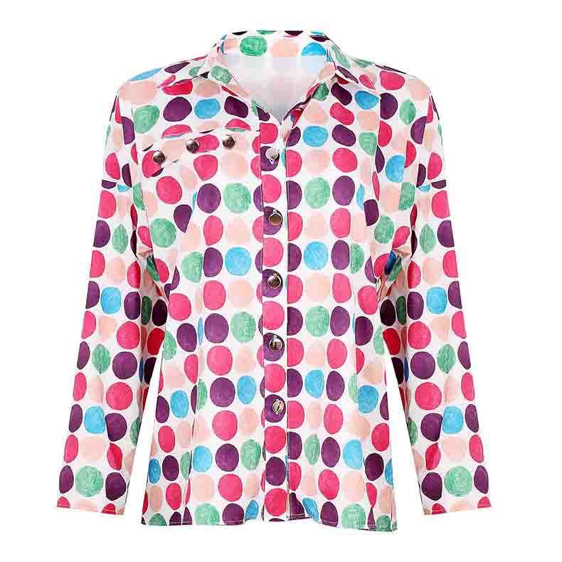 Damen modische Bluse mit buntem Punktmuster und eleganten Details WW