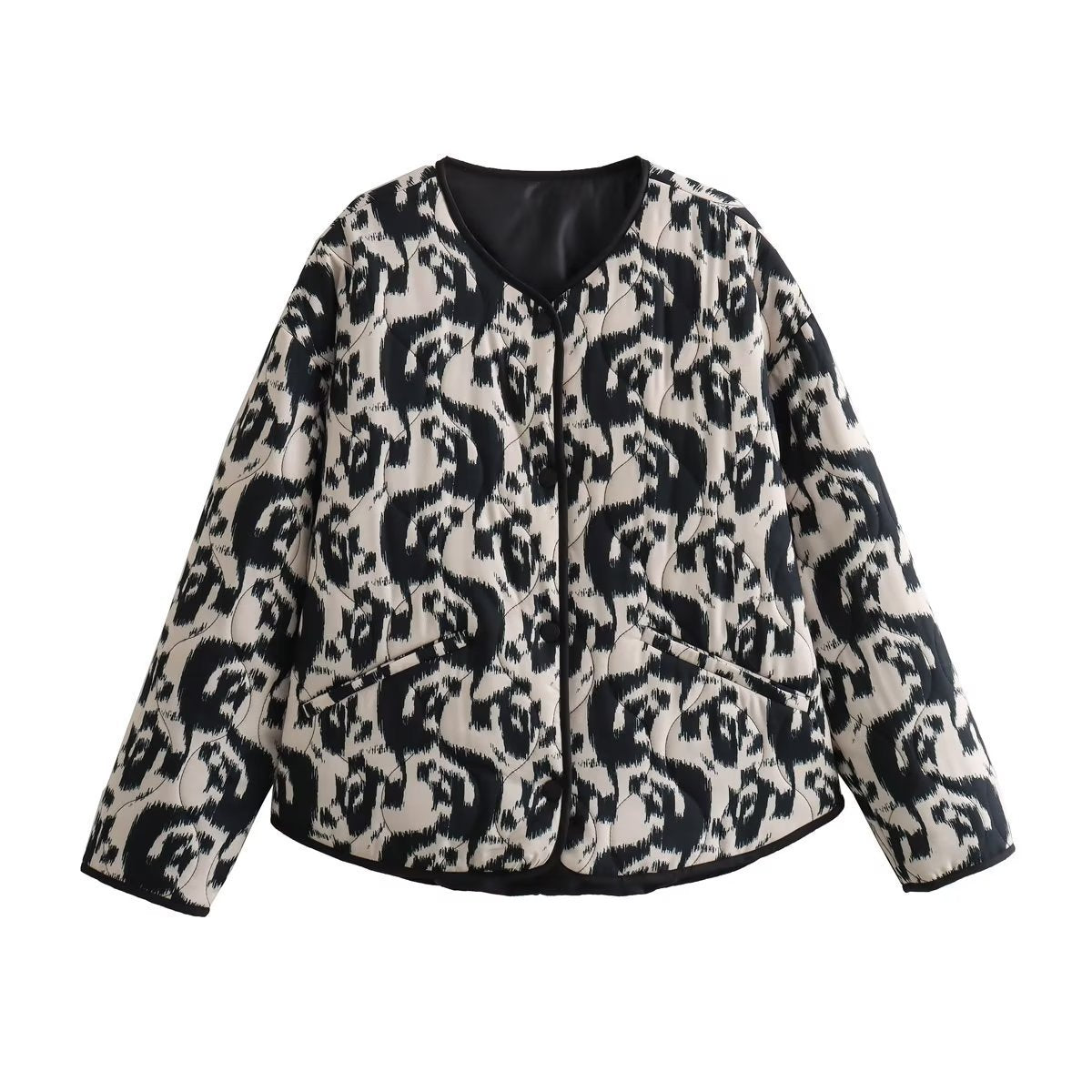 Damen gesteppte Freizeitjacke mit einzigartigem Tiermuster und praktischen Taschen WW