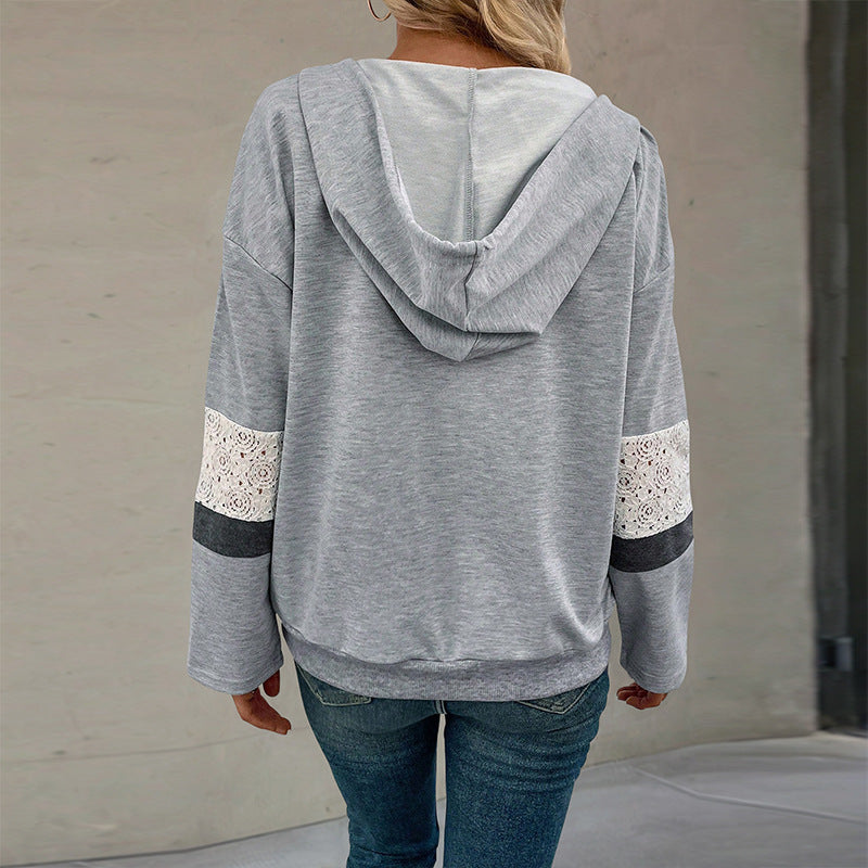 Damen Kapuzenpullover mit V-Ausschnitt und seitlichen Streifen WW