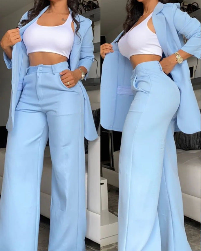 Damen Zweiteiliges Business-Anzug-Set mit weitem Bein und taillierter Jacke WW