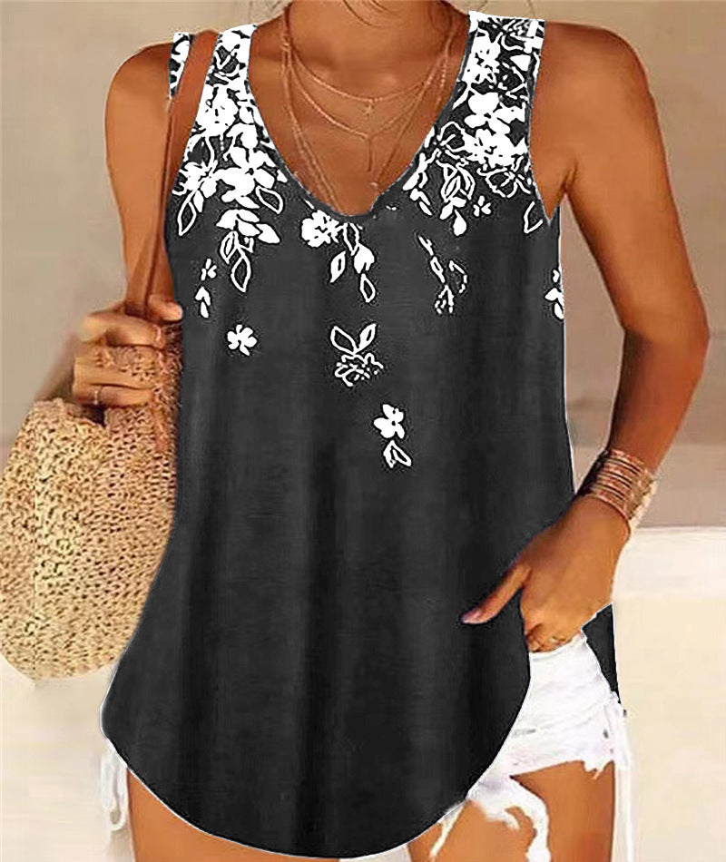 Damen ärmelloses Blusenshirt mit floralem Muster und V-Ausschnitt WW