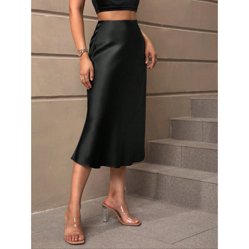 Damen A-Linien Rock aus glänzendem Satin mit hohem Bund WW