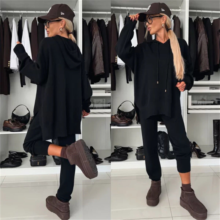 Damen gemütliches Hoodie- und Jogginghose-Set mit seitlichen Taschen WW
