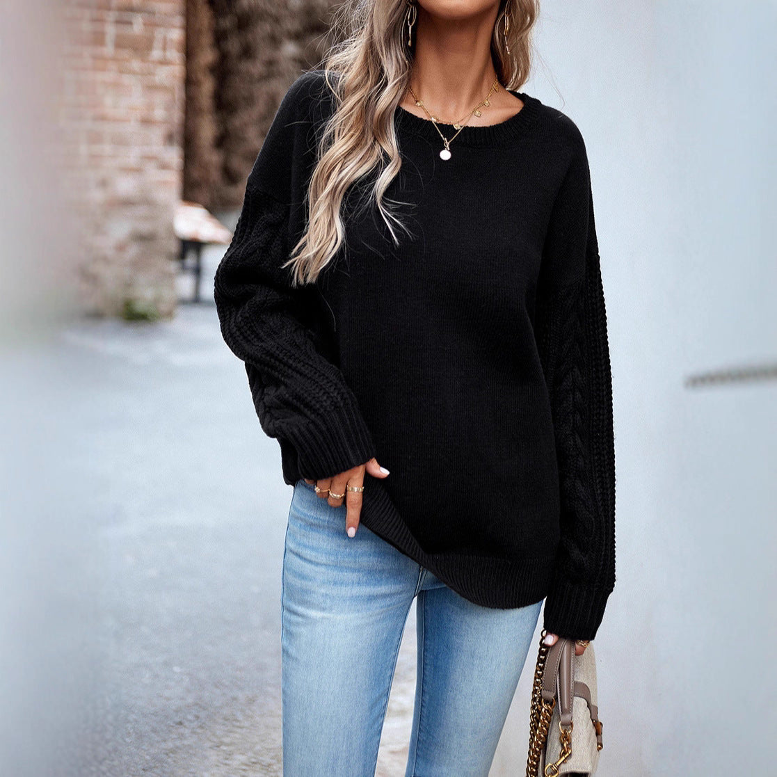 Damen Pullover mit strukturierten Ärmeln und modernem Feinstrick WW