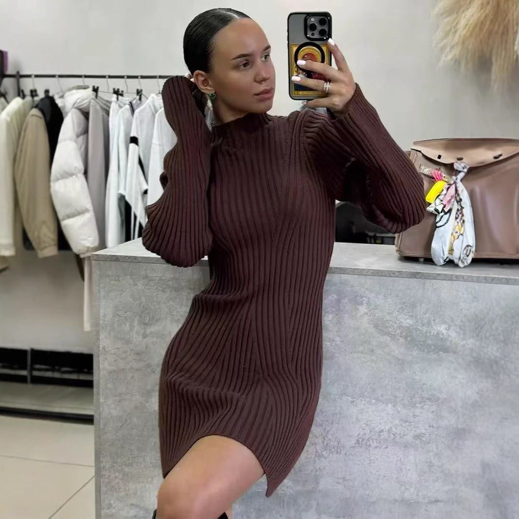 Damen Strickkleid mit moderner Rippstruktur und stylischem Schnitt WW