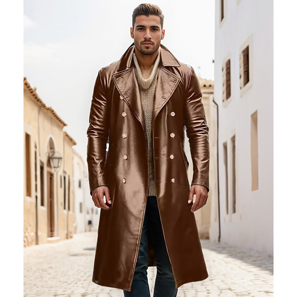 Herren Eleganter, glänzender Trenchcoat mit abnehmbarem Kragen WW