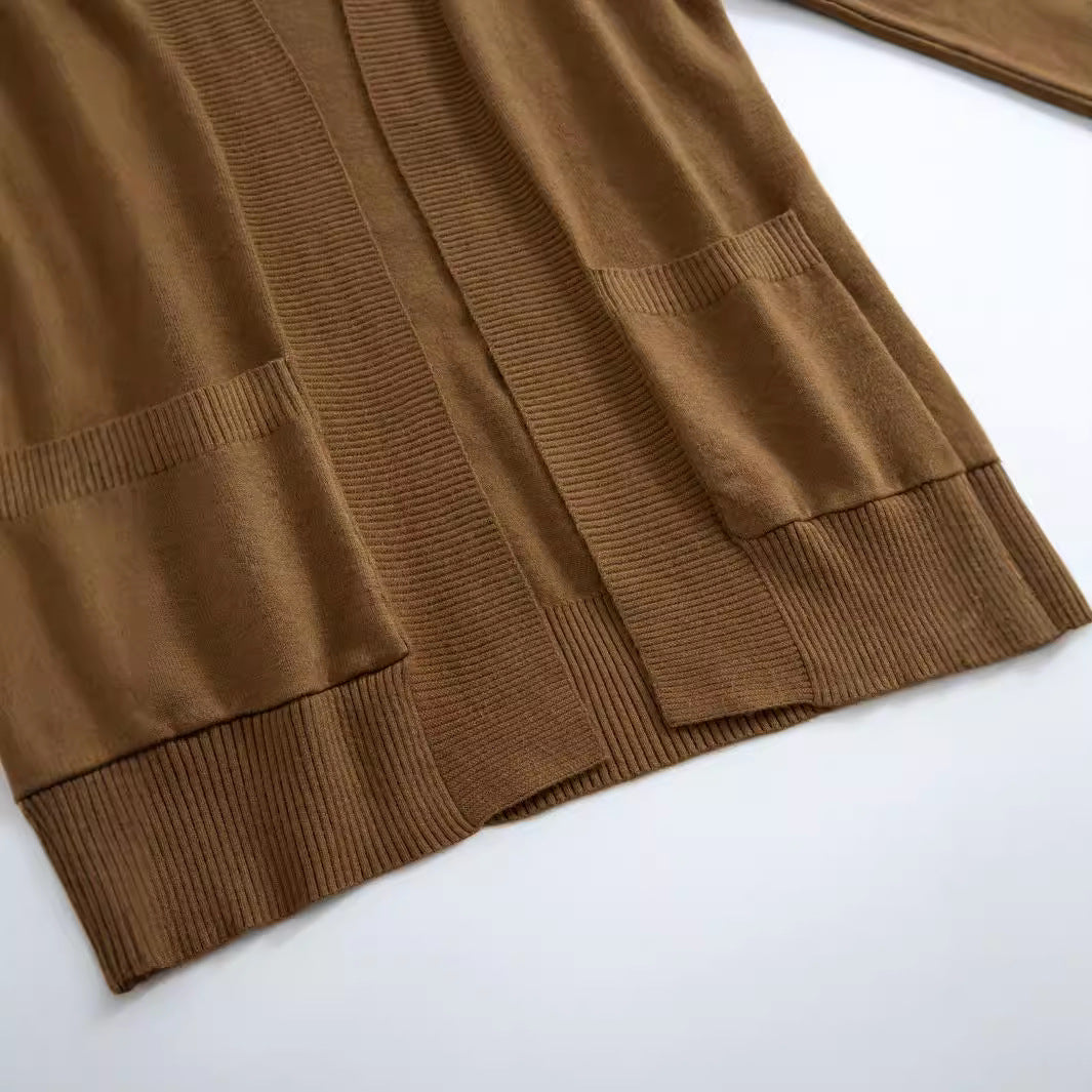 Damen gemütlicher Strickcardigan mit praktischen Taschen und offenem Schnitt WW