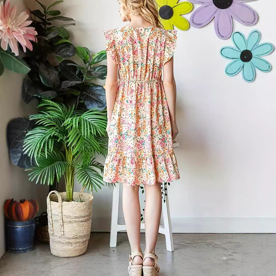 Damen Sommerkleid mit voluminösen Rüschendetails und floralem Muster WW