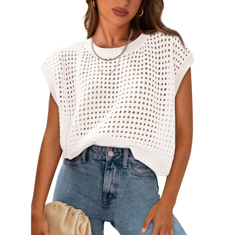 Damen luftiger Strick Top mit offenen Maschen und legerem Schnitt WW