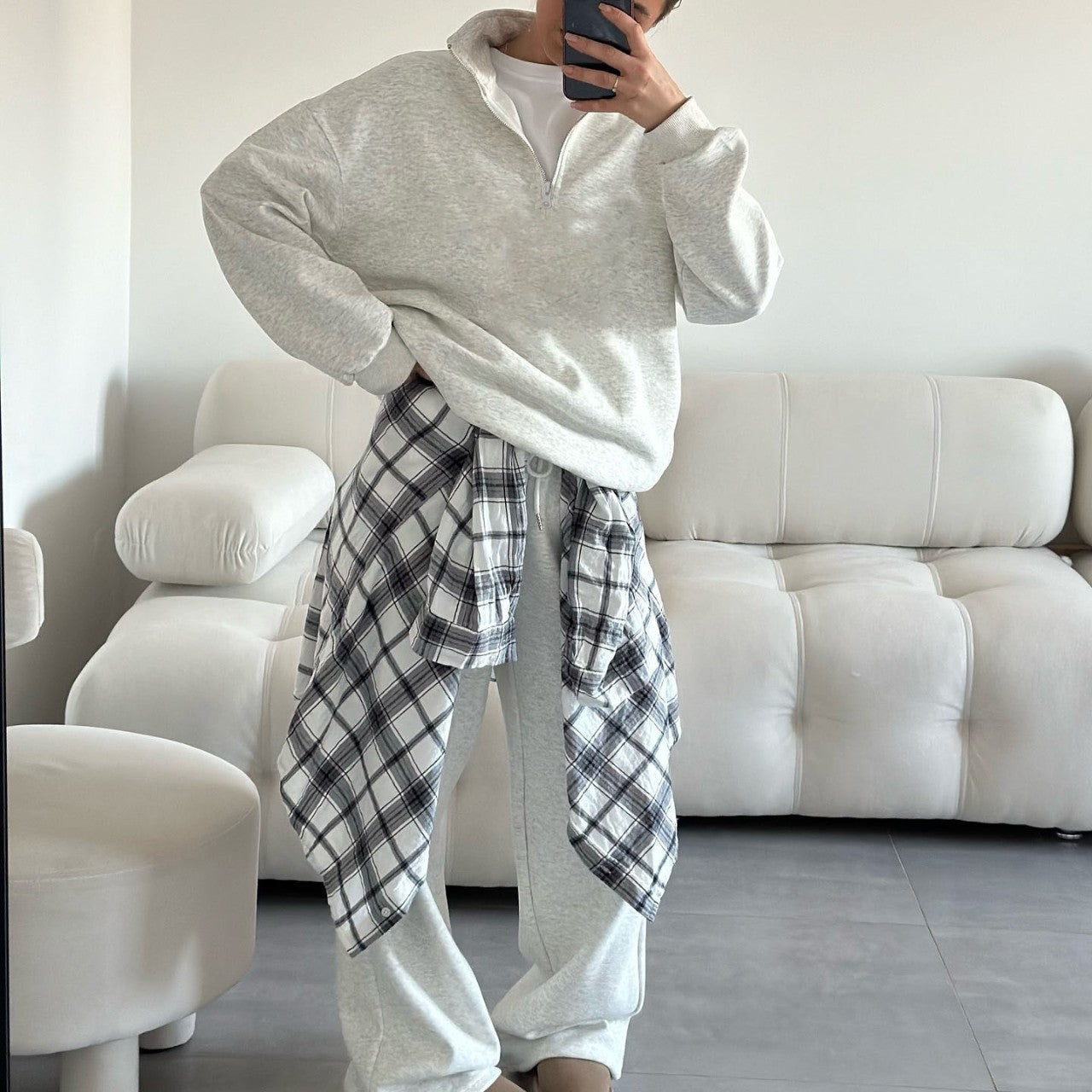 Damen gemütliches Fleece-Loungewear-Set mit Stehkragen und Reißverschluss WW