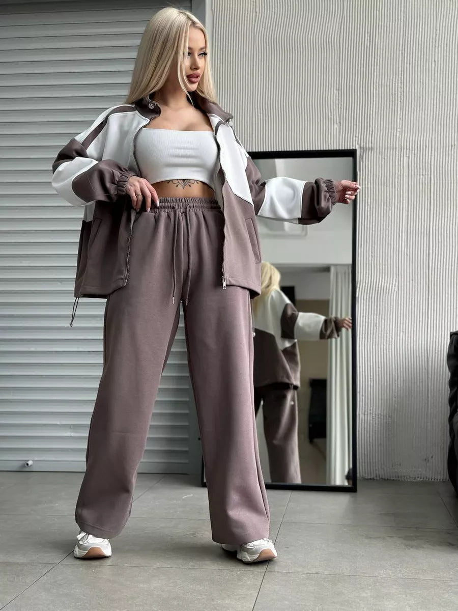 Damen sportliches Set aus hochfunktionalem Fleece-Material mit Reißverschluss WW