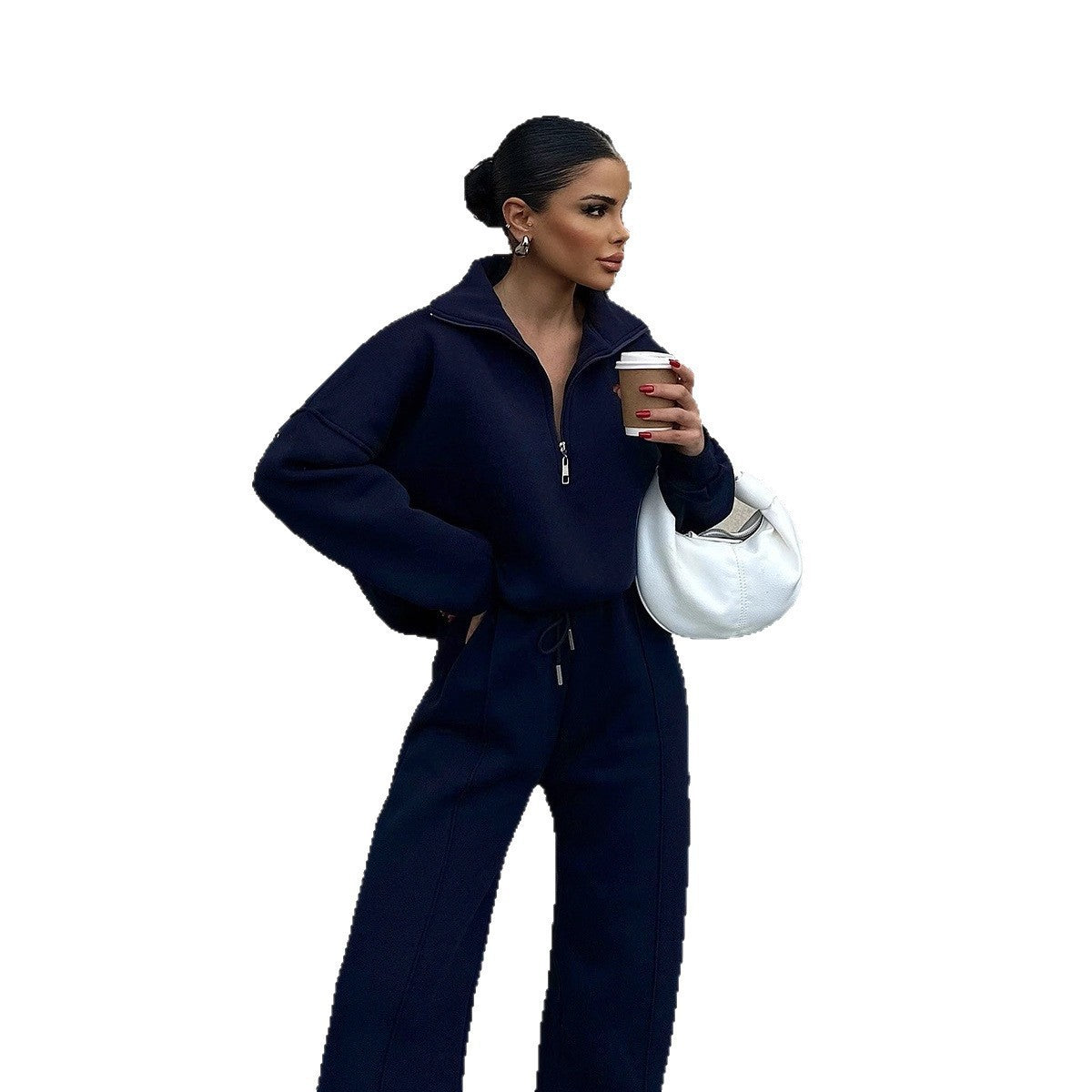 Damen komfortabler Fleece-Pullover mit modernem Stehkragen und entspannter Passform WW