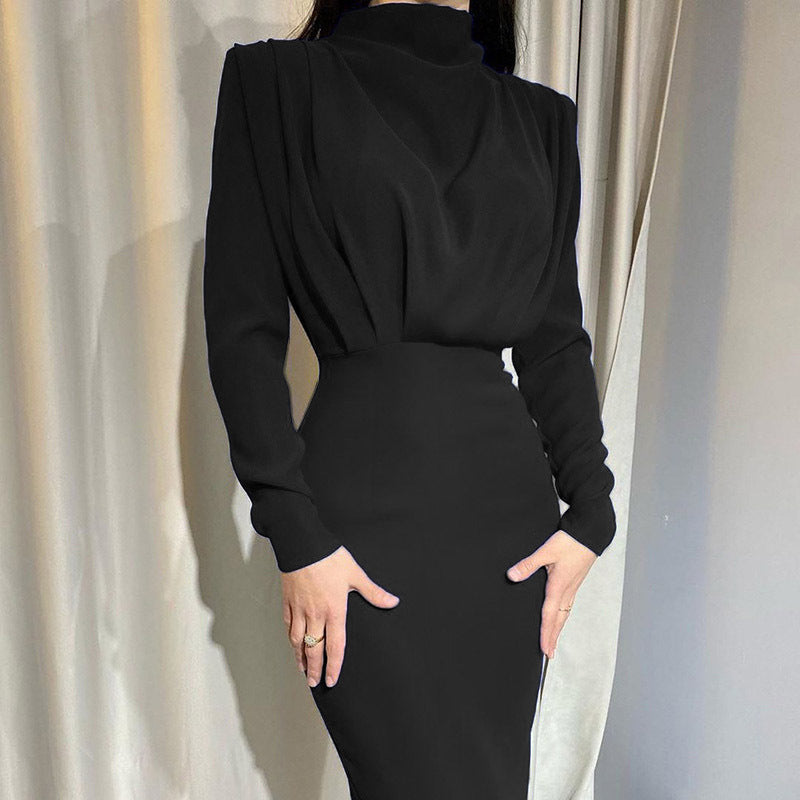 Damen Elegantes und figurbetontes Langarmkleid mit hohem Kragen WW