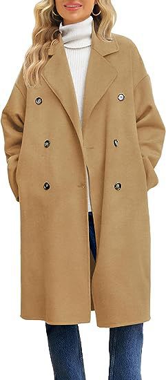 Damen eleganter und lässiger Wollmantel mit doppelter Knopfleiste WW
