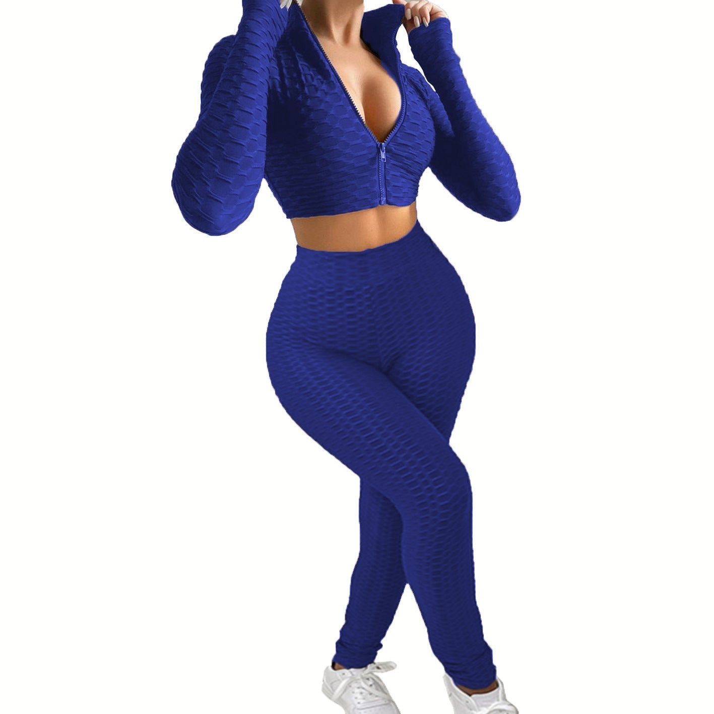 Damen Sportliches Zwei-Teiliges Set mit hochgeschlossenem Reißverschluss und strukturierter Oberfläche WW