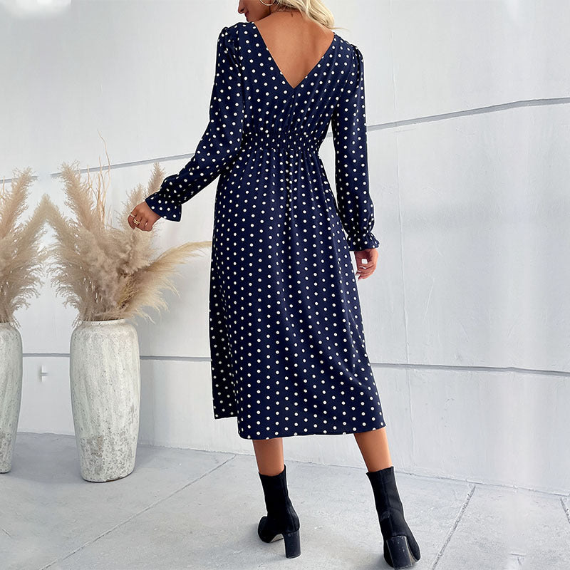 Damen Midi-Kleid mit eleganten Puffärmeln und punktiertem Design WW