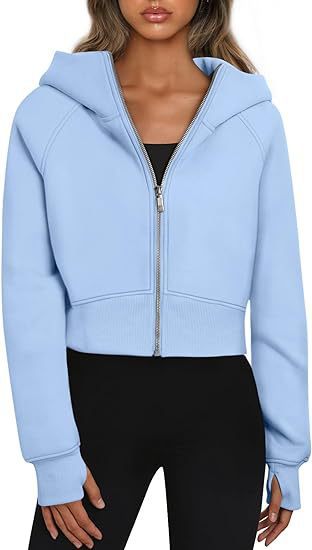 Damen cropped Kapuzenpullover mit Reißverschluss und elastischem Bund WW