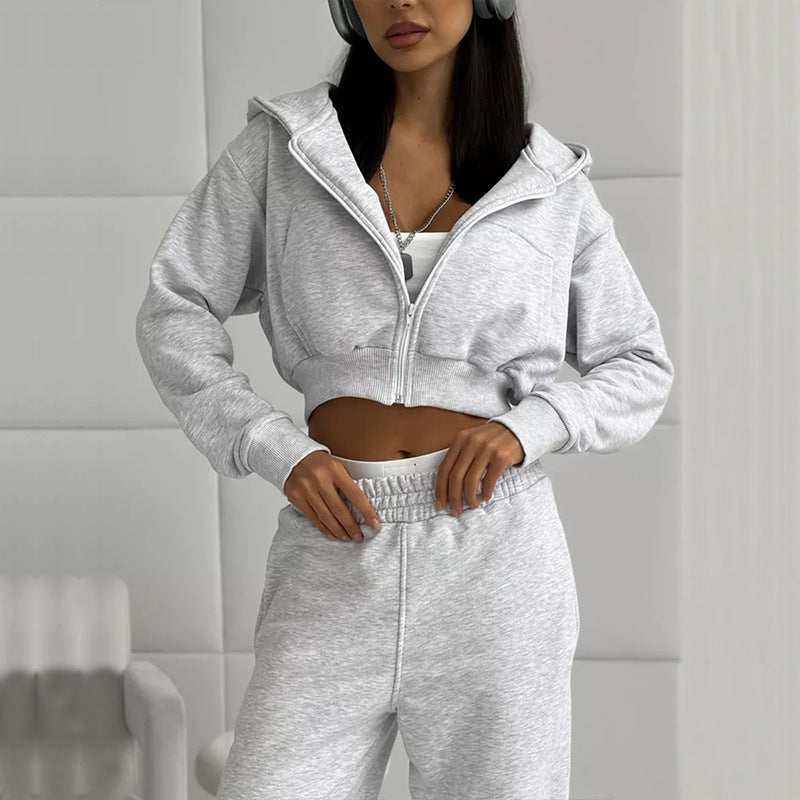 Damen cropped Sportjacke und lockere Jogginghose Set WW