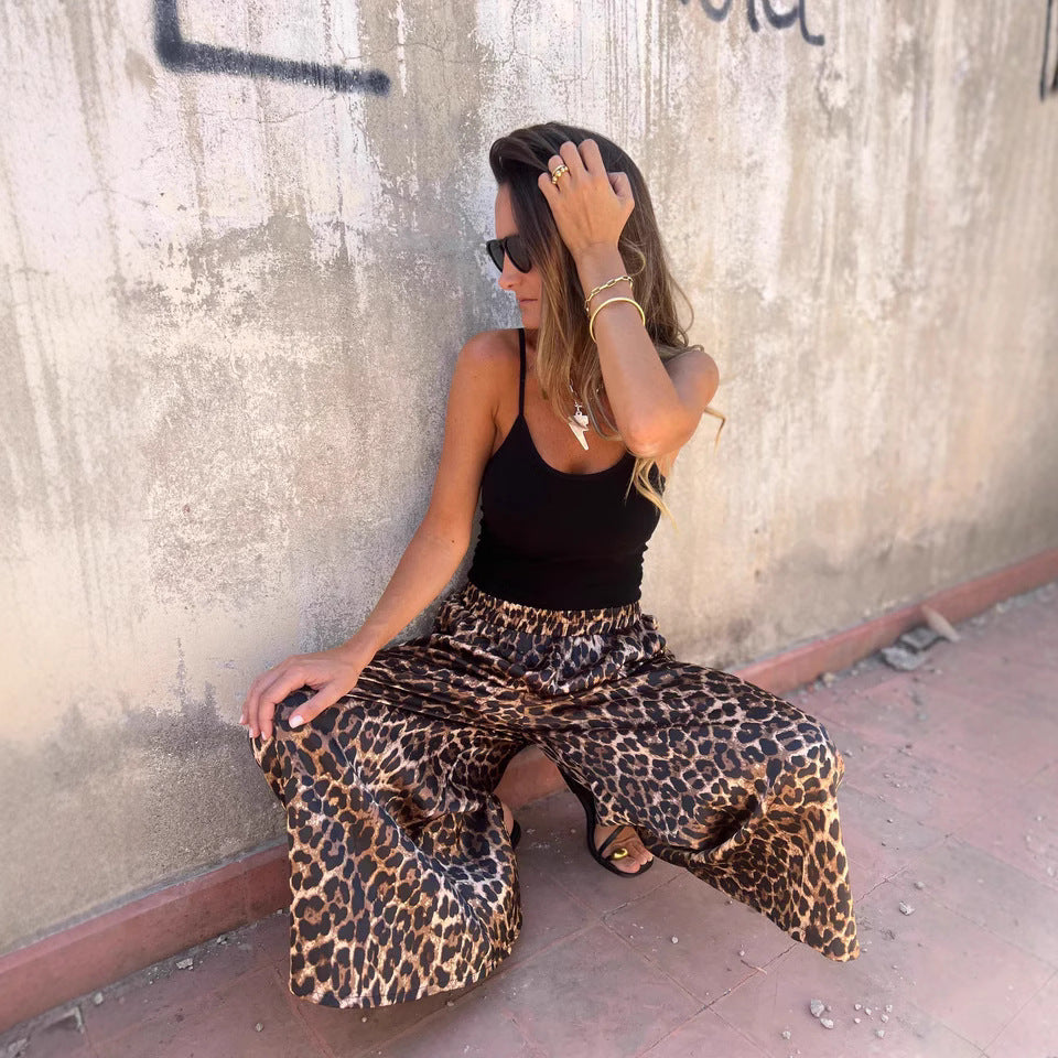 Damen Schlaghose mit modernem Leopardenmuster und hoher Taille WW