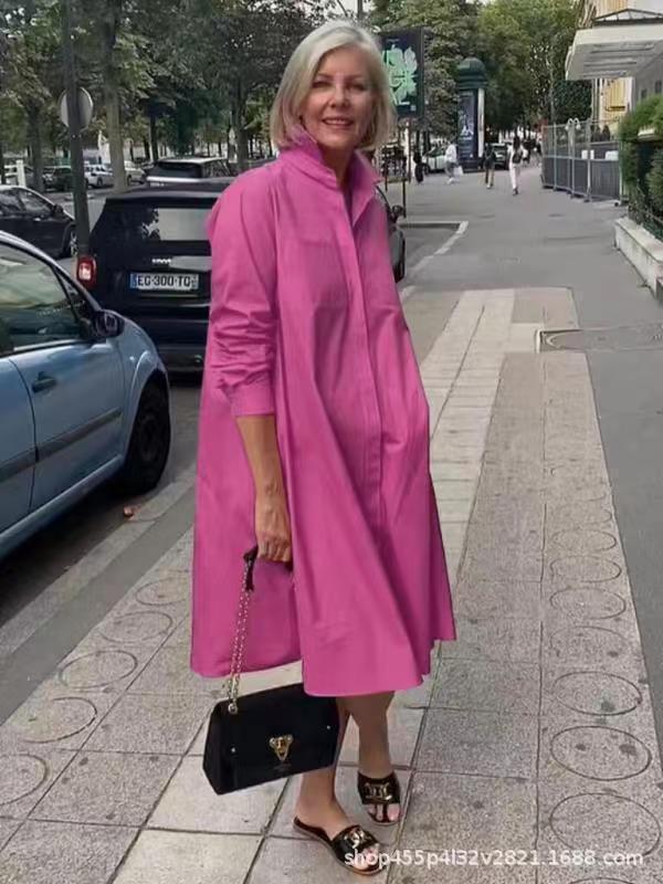 Damen modisches Oversized Hemdkleid mit hohem Kragen WW