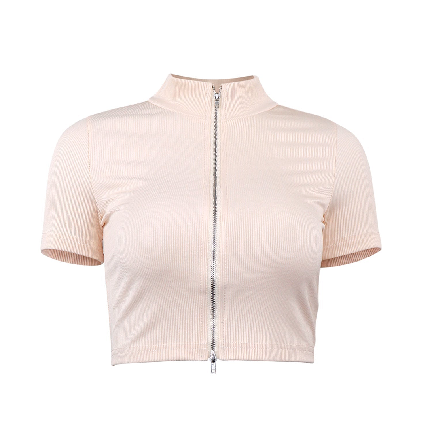 Damen sportliches Kurzarm-Top mit elegantem Reißverschluss WW