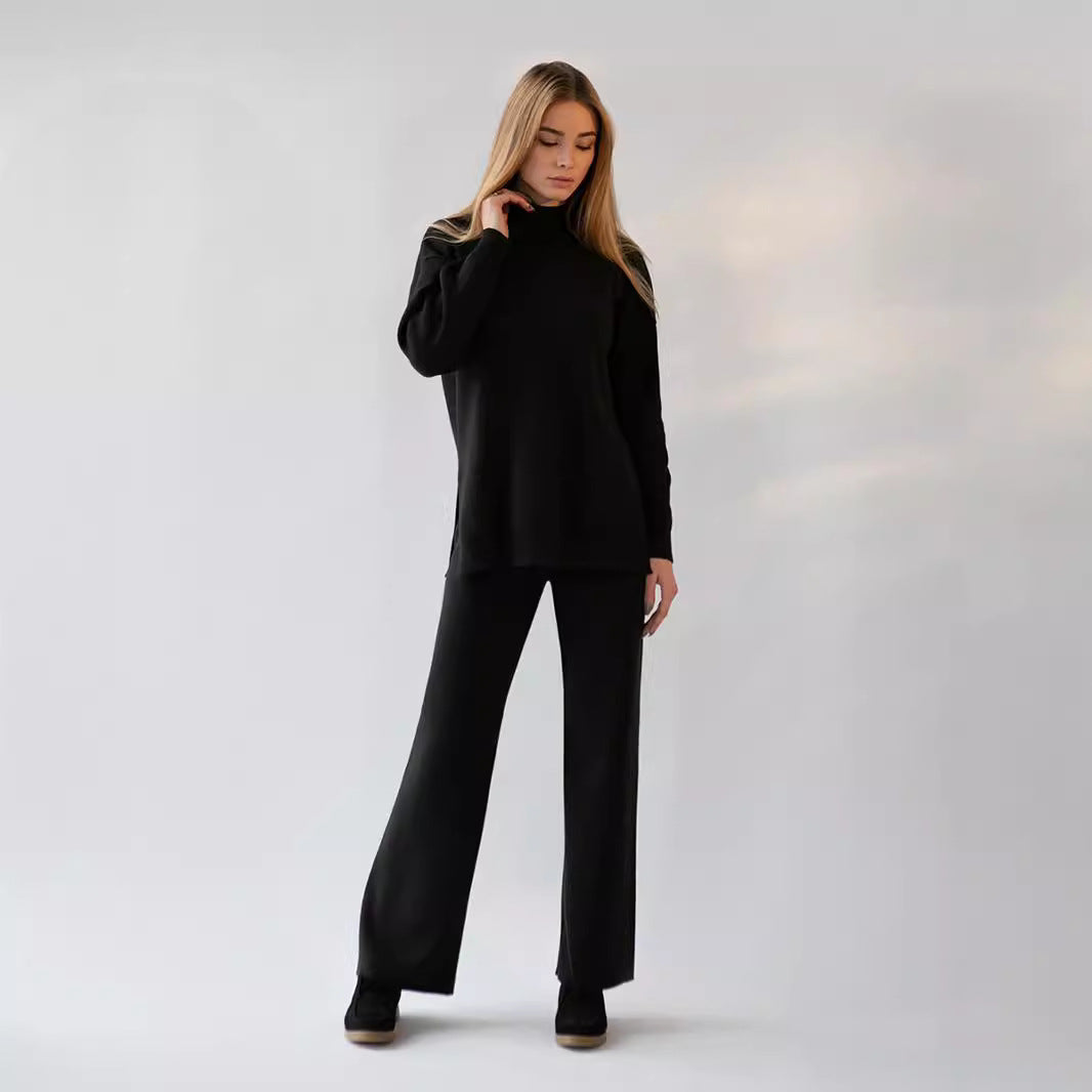 Damen weicher Strickanzug mit hohem Kragen und geradem Schnitt WW