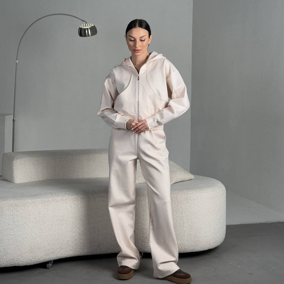 Damen lässige Kapuzenjacke mit hochwertigem Reißverschluss und seitlichen Taschen WW