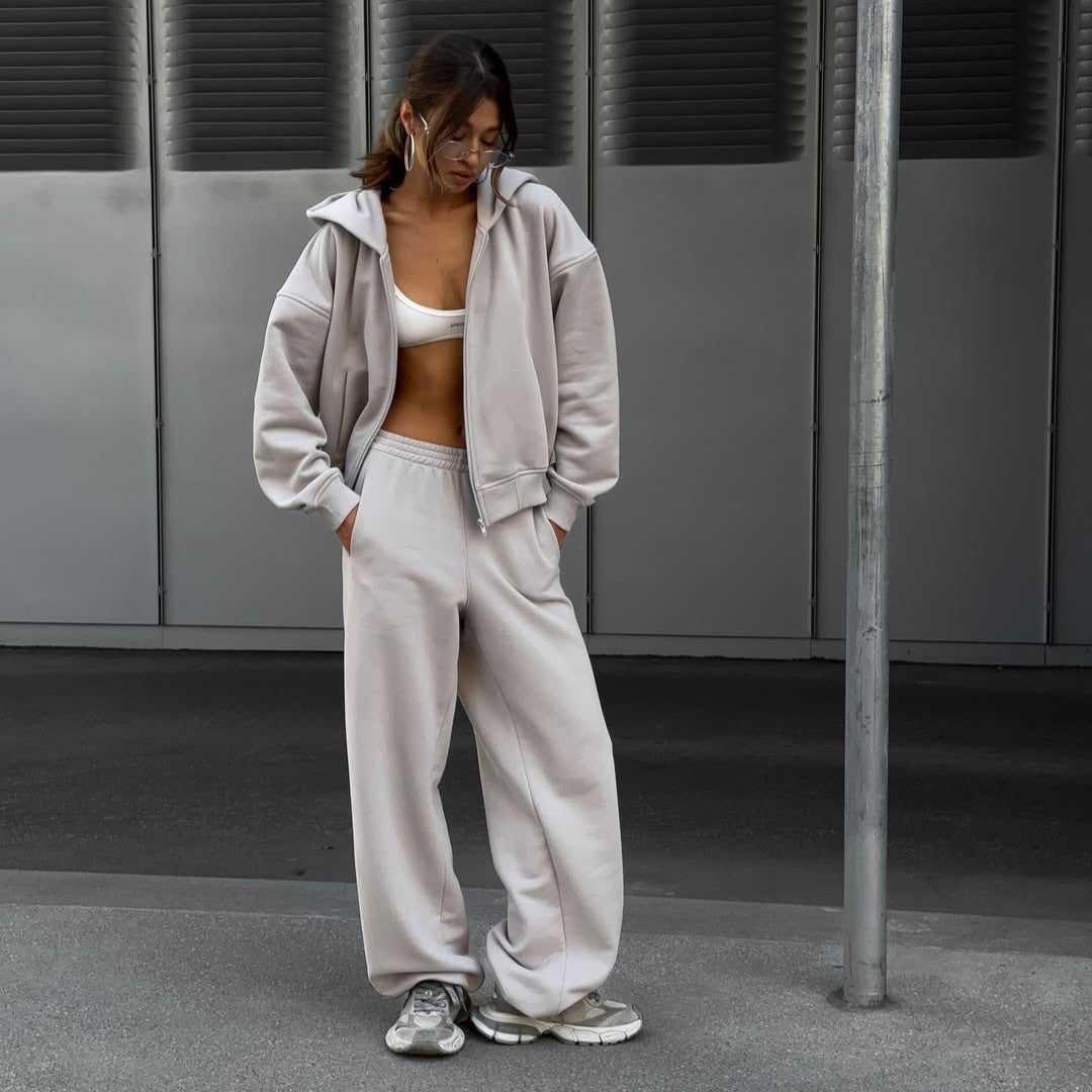Damen lässiges Kapuzensweatshirt und weite Jogginghose-Set WW