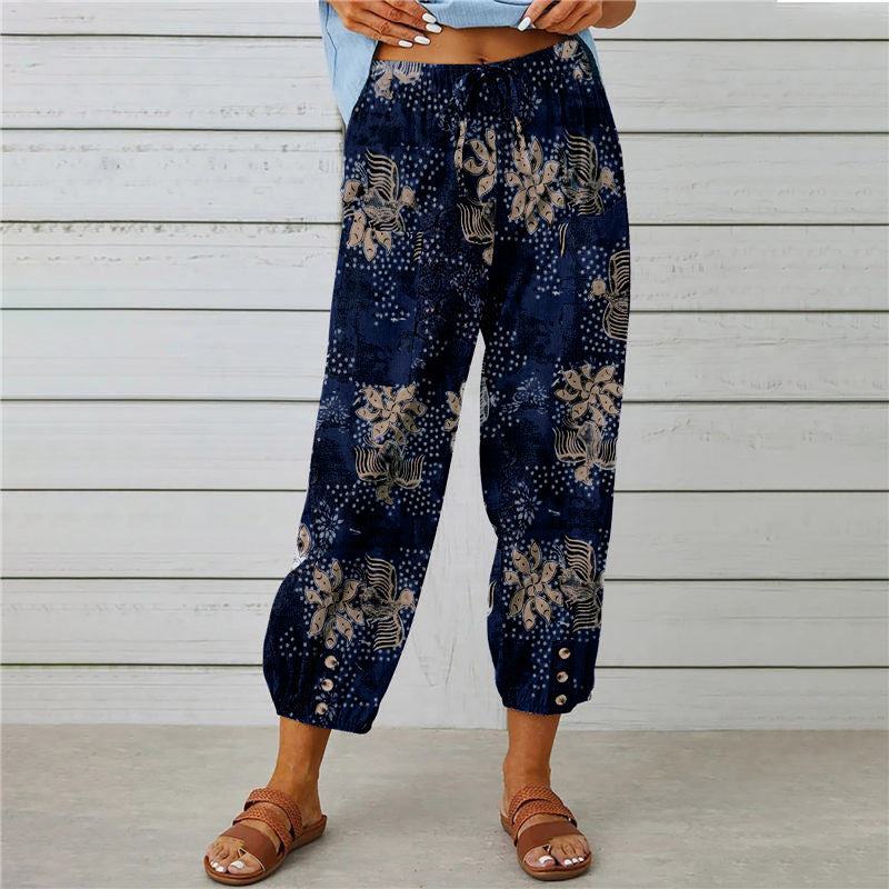 Damen modische Baumwoll-Hose mit floralem Design und elastischem Bund WW