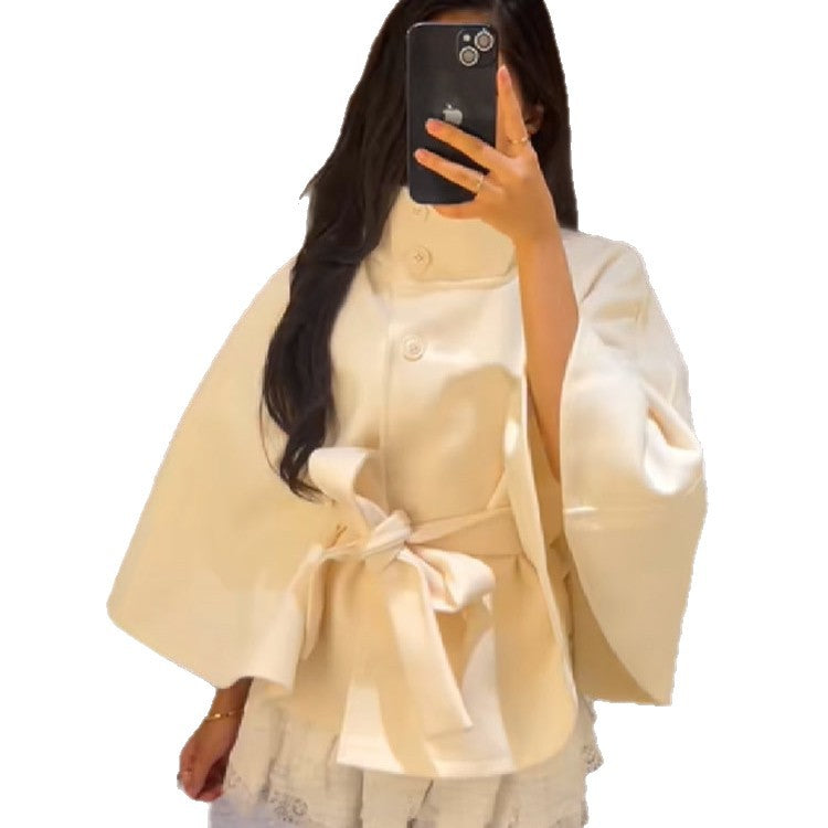 Damen Wickeljacke mit hoher Kragenlinie und breiten Ärmeln WW
