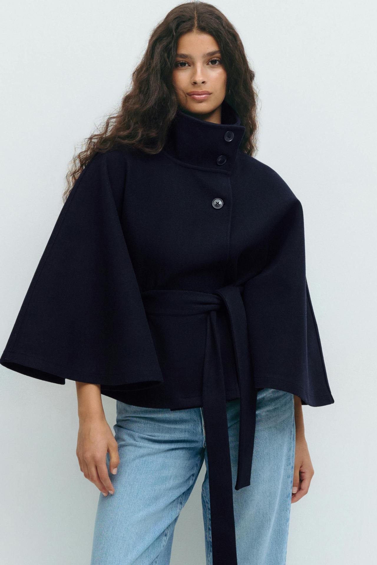 Damen Wickeljacke mit hoher Kragenlinie und breiten Ärmeln WW