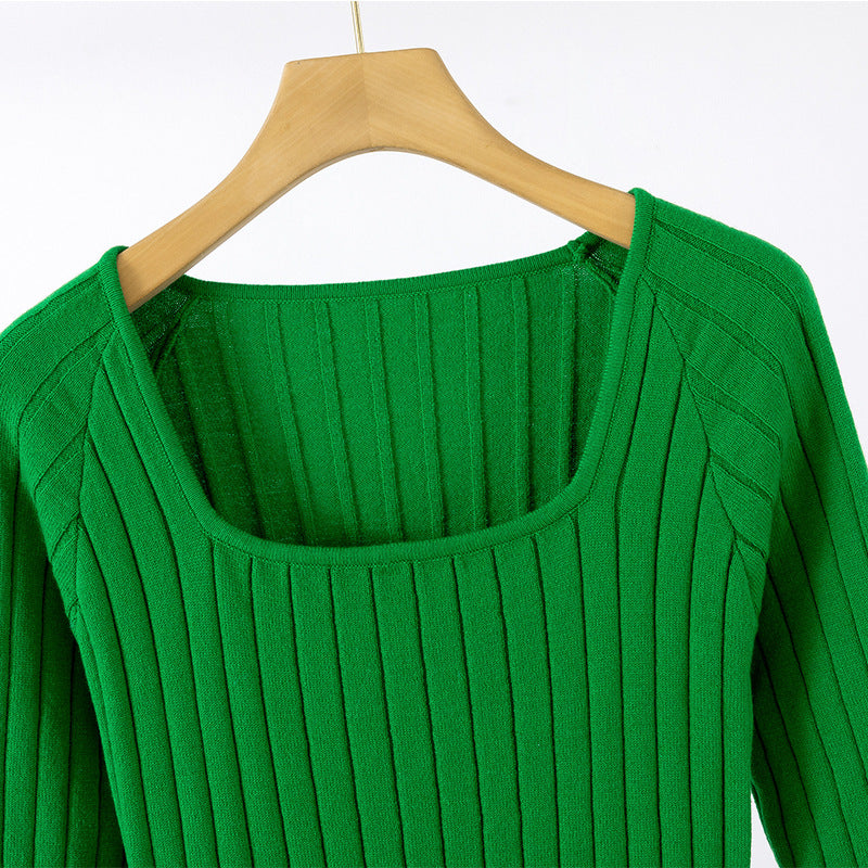 Damen Langarm-Strickkleid mit Quadratausschnitt und Rippstruktur WW