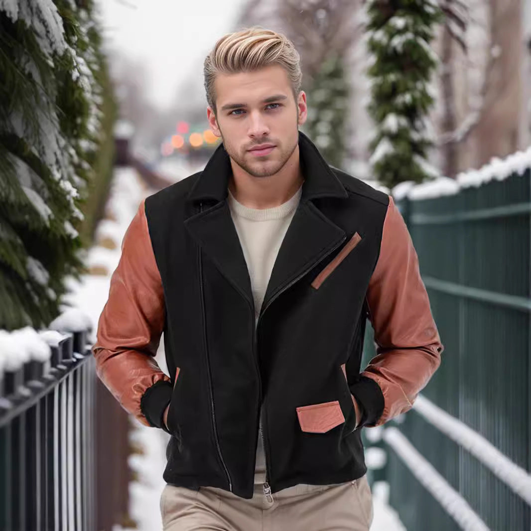 Herren lässige Designerjacke mit kontrastierenden Ärmeln und praktischen Taschen WW