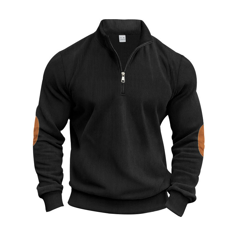 Herren eleganter Pullover mit praktischen Ellenbogenpatches und modernem Reißverschluss WW