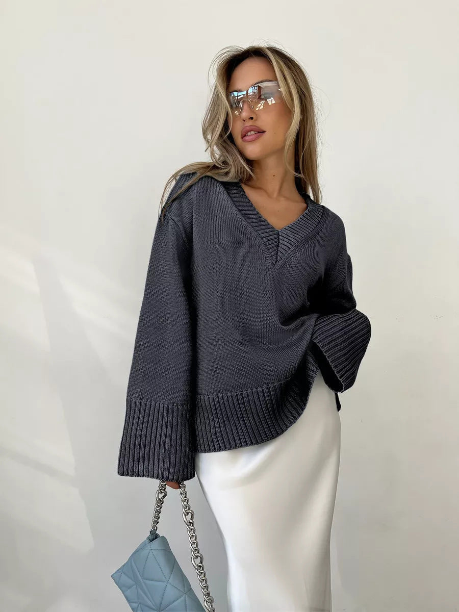 Damen eleganter V-Ausschnitt Pullover aus weicher Baumwolle WW