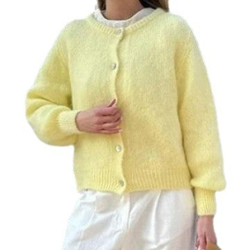 Damen Lockere Strickjacke mit Knopfleiste und weichem Faserdesign WW
