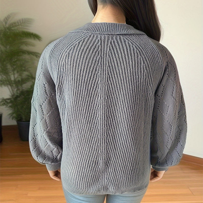 Damen Strickpullover mit V-Ausschnitt und Ballonärmeln WW