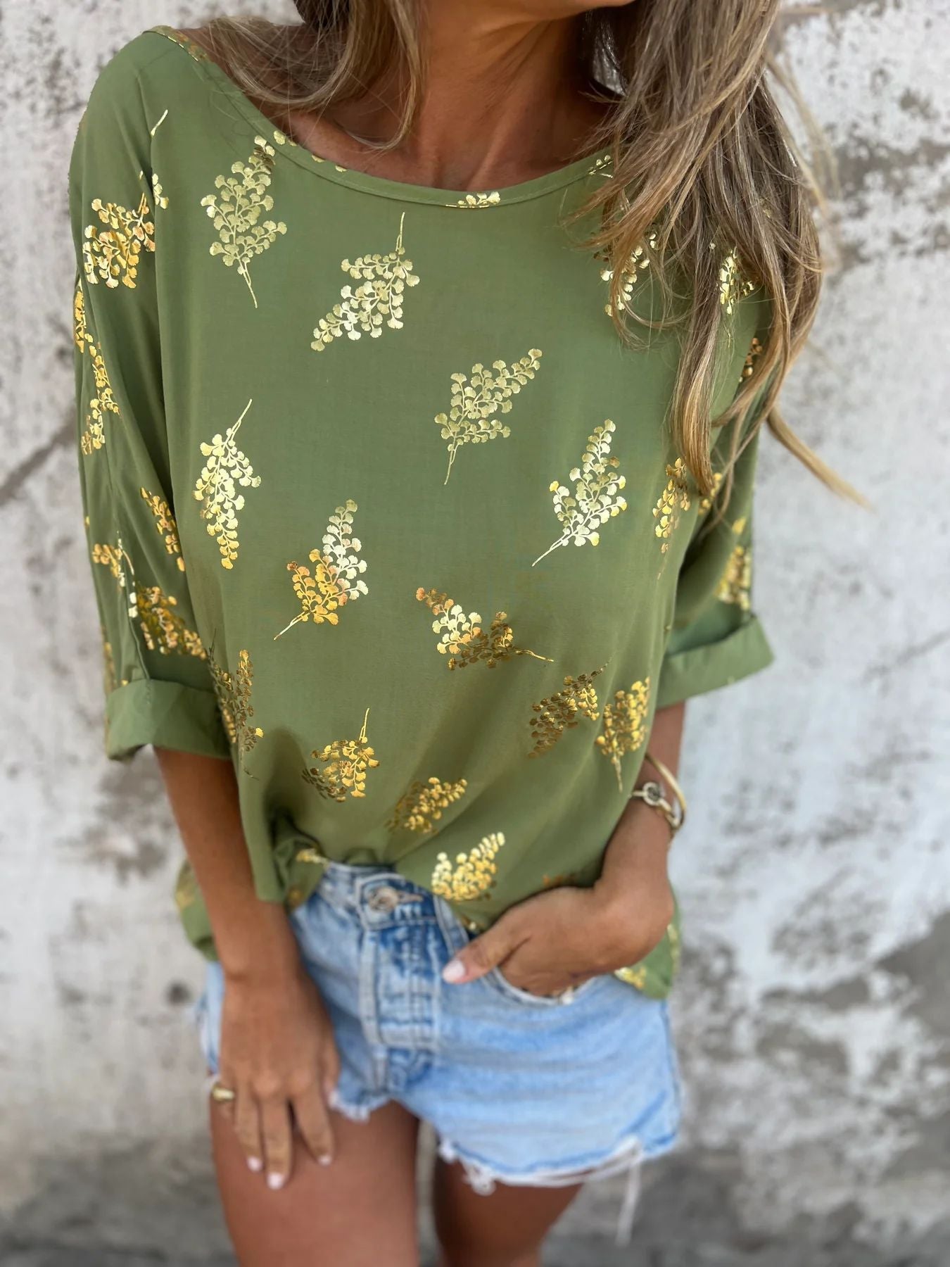 Damen lässiges Oberteil mit Glanzdetails und weitem Schnitt WW
