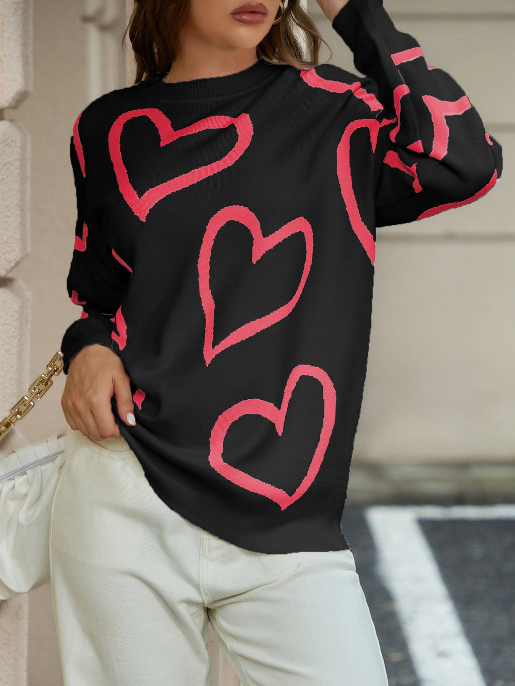 Damen Strickpullover mit Herzmotiv und lässiger Passform WW