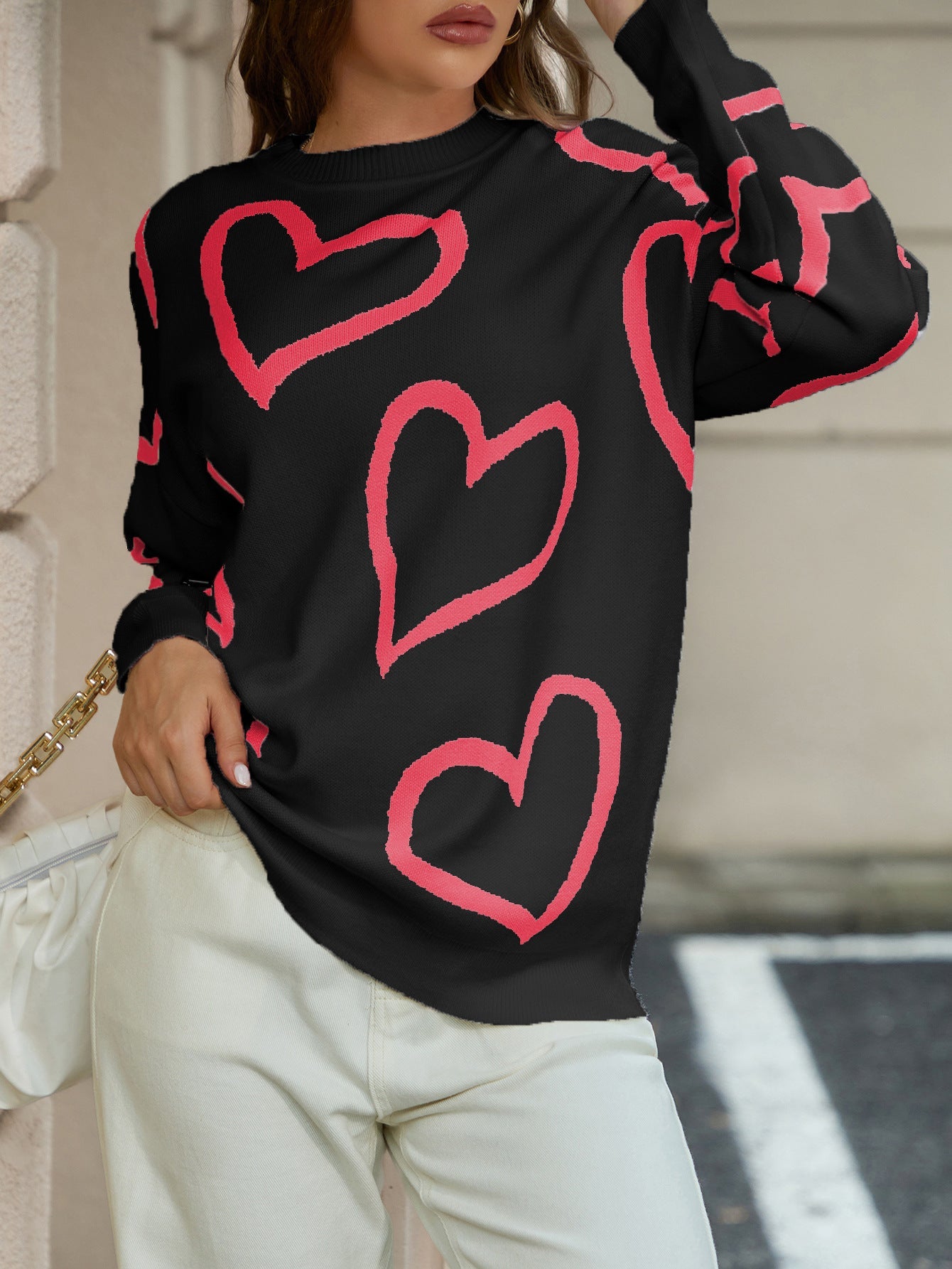 Damen Strickpullover mit Herzmotiv und lässiger Passform WW