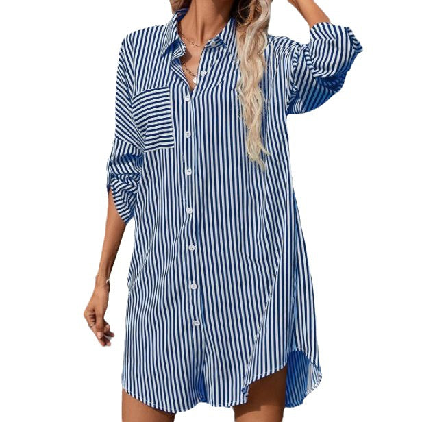 Damen Hemdblusenkleid im lässigen Stil mit Streifenmuster WW