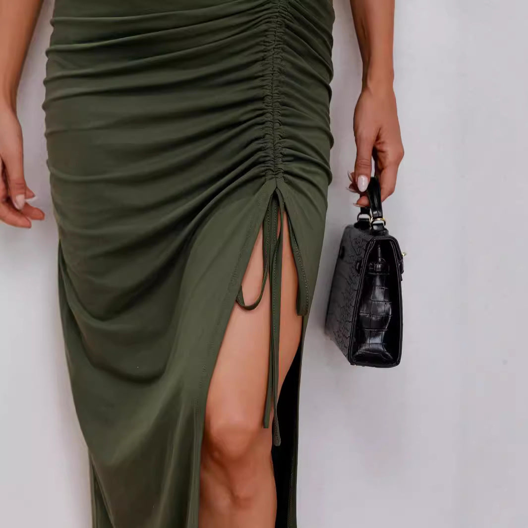 Damen ärmelloses Kleid mit dekorativen Knopf-Details und Raffungen WW
