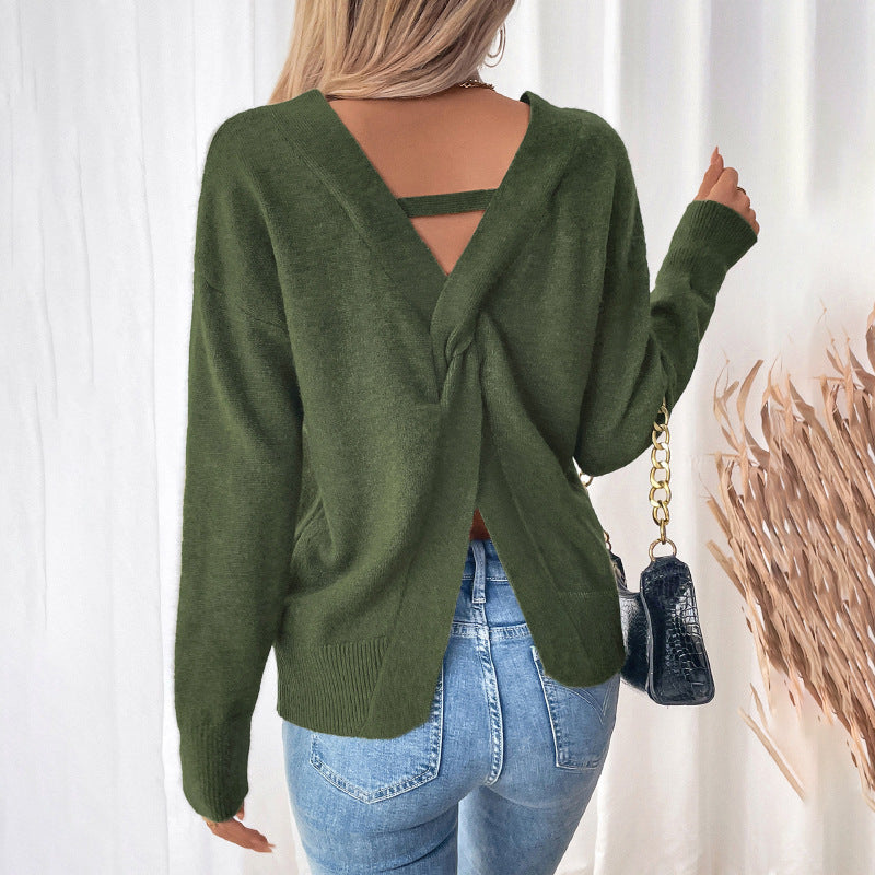Damen V-Ausschnitt Strickpullover im lässigen Stil WW