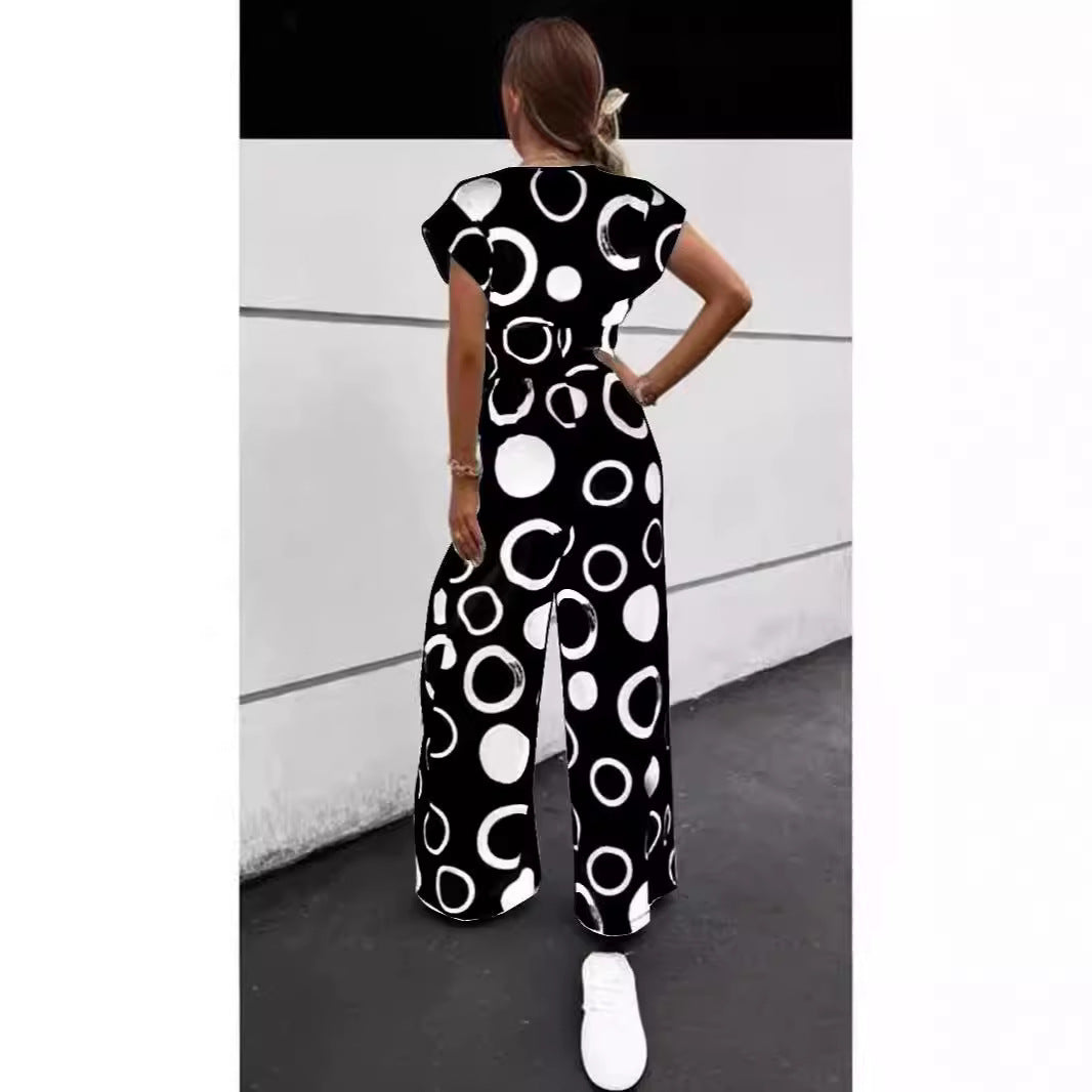 Damen modischer Jumpsuit mit elegantem V-Ausschnitt und weitem Bein WW